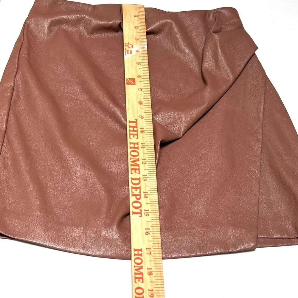 Wilfred Aritzia Faux Leather Wrap‎ Mini Skirt Womens 2 Brown Draped Vegan